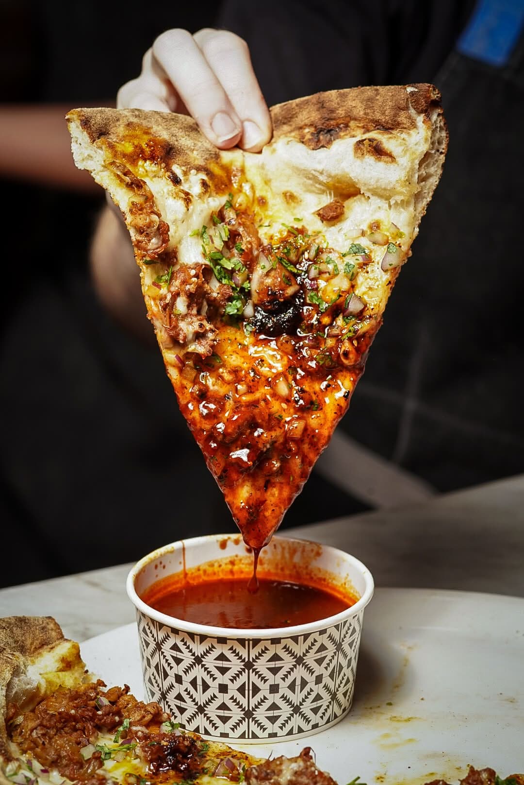 Pizza with Súchil Salsa Macha.